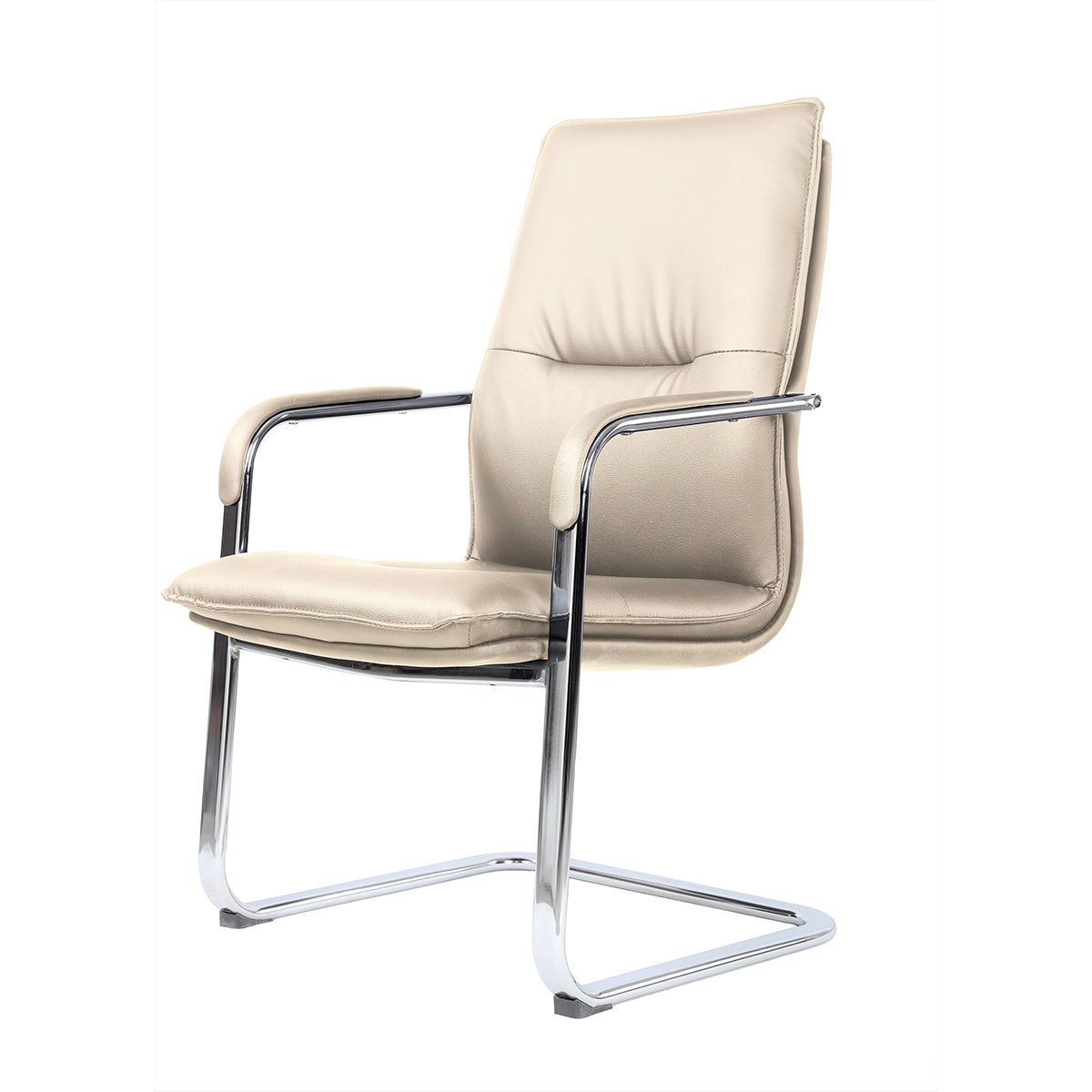 Beige Leather Fixed Chair