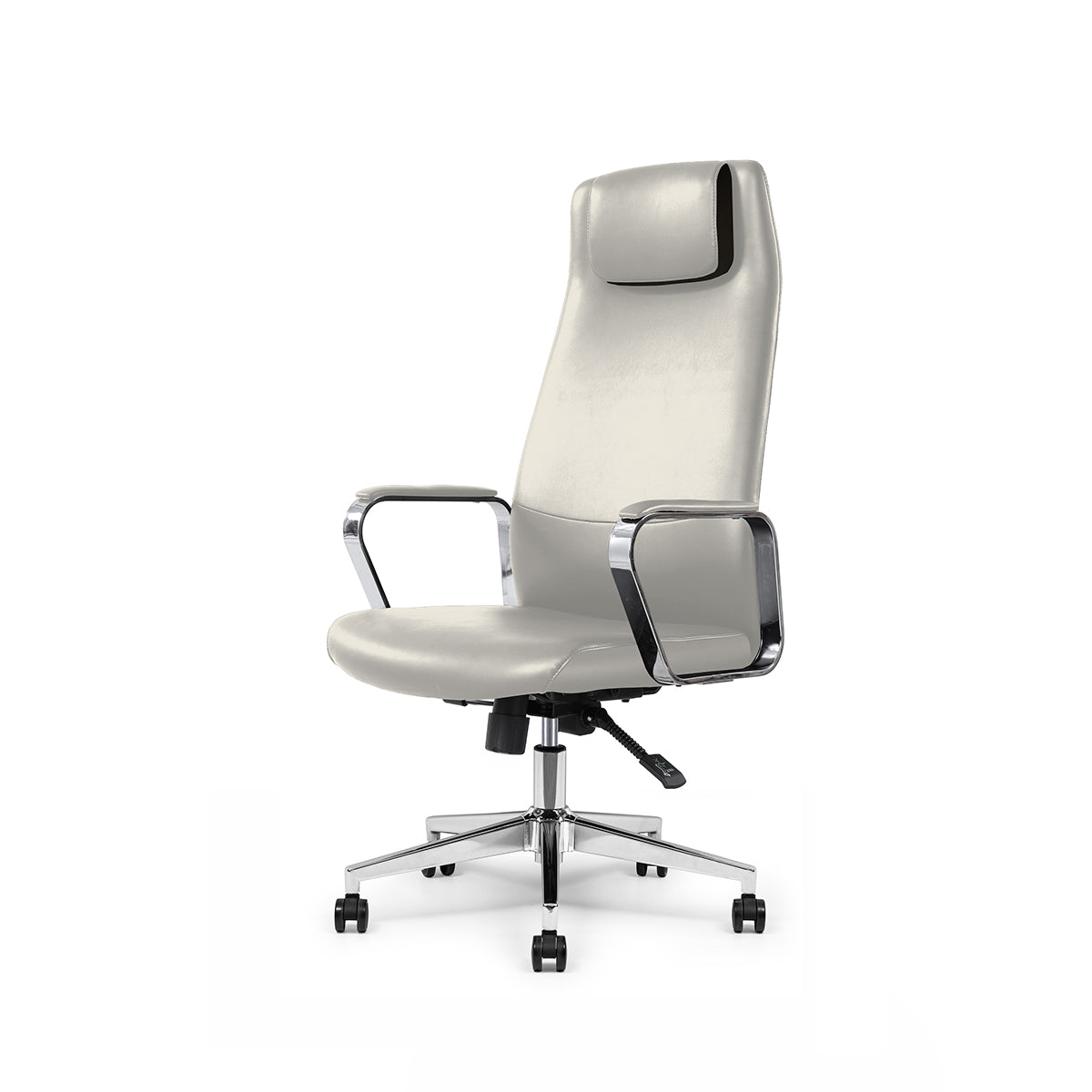 Beige Leather Swivel Office Chair