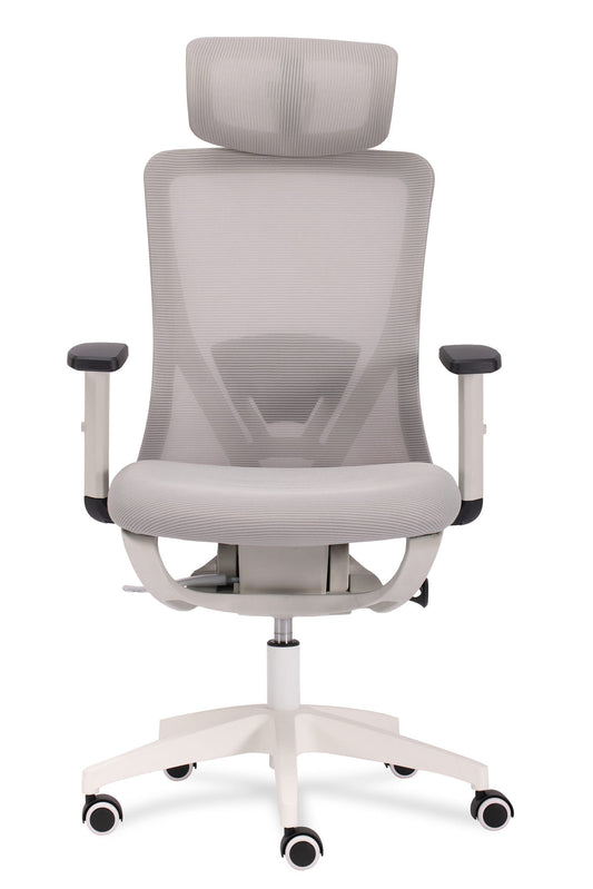 كرسي دوار رمادي اللون ذو ظهر مرتفع